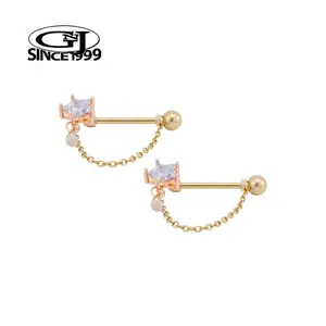 Ouro Mamilo Piercing Kawaii Bonito Rosa Ouro CZ Estrela 316L Aço Cirúrgico GNJ FABRICAÇÃO Body Jewelry Barbell