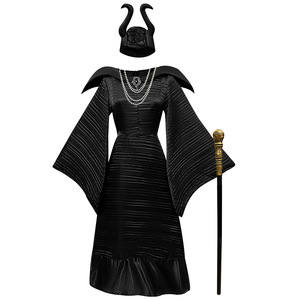 Costume de sorcière maléfique, robe noire avec ensemble de coiffe à cornes, costume de cosplay pour fête d'Halloween - Product Image 1