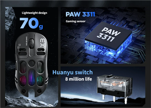 เมาส์เกมมิ่งน้ำหนักเบา PAW3311 แบบโปร่งแสง RGB สามโหมด 2.4Ghz ไร้สาย บลูทูธ แบบมีสาย - Product Image 4