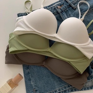 Botón frontal Pecho pequeño recogido sin anillo de acero Ropa interior cómoda Sujetador transpirable fino sin espalda en forma de U simple - Product Image 3