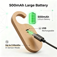 Lampe de chevet LED créative et moderne effaçable avec crochet en bois massif, détecteur de mouvement intelligent et lumière à message rechargeable