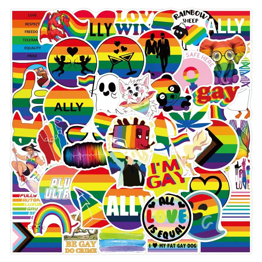 Stock vinile impermeabile 60 pz cartone animato arcobaleno LGBTQIA Pansexual Pride adesivi per Laptop chitarra Skateboard auto Notebook giocattoli Bot