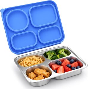 Contenitore porta pranzo in acciaio inossidabile a tenuta stagna, bento box in metallo con 4 scomparti, contenitori per alimenti da asporto con coperchi per bambini e adulti - Product Image 1
