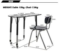 Ensemble de bureau et chaise d'école réglables avec roulettes, table d'étude incurvée, mobilier de classe mobile
