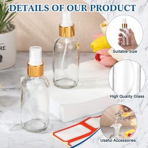 Fumete Lot de 2 Bouteilles Cylindriques en Verre de 4 oz Vides Rechargeables avec Bouchon Pulvérisateur, 1 Étiquette et Entonnoir pour Huiles Essentielles, Nettoyage, Soins de la Peau, et Diffuseurs à Bâtonnets - Product Image 3