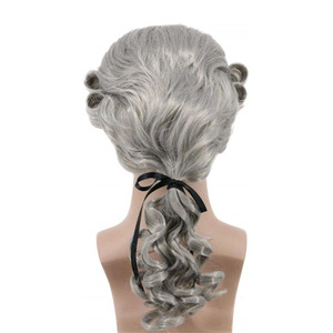 Perruque de costume baroque bouclée grise, blanche et noire pour homme, <span class=keywords><strong>avocat</strong></span>, juge - Perruque synthétique longue de luxe pour <span class=keywords><strong>adulte</strong></span>, Halloween, cosplay - Product Image 4