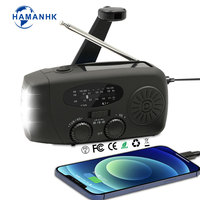 HAMAN senter portabel isi ulang daya Mini, AM FM NOAA Multi-band, Radio darurat, engkol tangan USB tenaga surya, Senter tangan tenaga surya 2000mAh