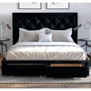 Luxueux élégant frappant tête <span class=keywords><strong>de</strong></span> <span class=keywords><strong>lit</strong></span> matelassée en diamant profond Tiroirs <span class=keywords><strong>de</strong></span> rangement en <span class=keywords><strong>tissu</strong></span> <span class=keywords><strong>de</strong></span> velours rembourrés <span class=keywords><strong>Lit</strong></span> - Product Image 5