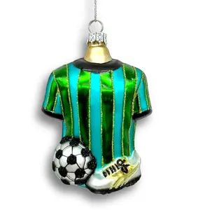 Ornamen kaca sepak bola, DIY mewah, dapat diatur, ornamen kaca Natal, pakaian sepak bola, ornamen kaca Natal