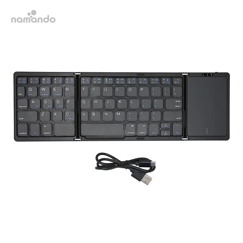 Rechargeable Folding BT Wireless Keyboard 3-Sections Ultra Thin Foldable Keyboard with Touchpad Keypad For Tablet Mobile Smart