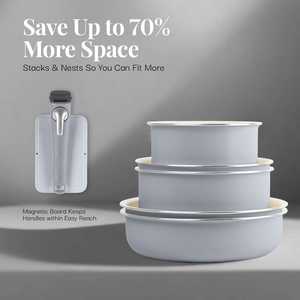 18-teiliges klassisches Keramik-Aluminium-Antihaft-Kochgeschirrset mit abnehmbarem Griff, Deckeln aus gehärtetem Glas, ofen- und spülmaschinenfest für den Heimgebrauch. - Product Image 4