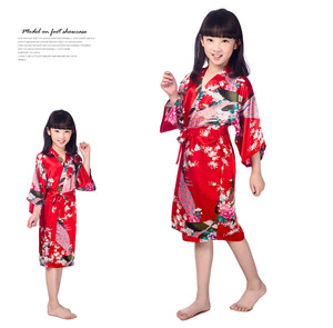 Design all'ingrosso con stampa floreale in seta Kimono accappatoio per <span class=keywords><strong>bambini</strong></span> pigiama da ragazza - Product Image 4