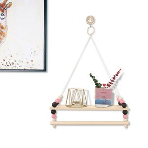 Customized Wall Mount Pine Wooden Floating Shelf Home Decorative <b>Display</b> Shelf With Jute Rope - Product Image 4