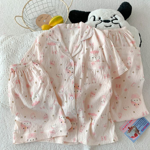 Set di indumenti da notte pantaloncini <span class=keywords><strong>estivi</strong></span> a maniche corte tre pezzi pigiama da <span class=keywords><strong>donna</strong></span> graziosi comodi <span class=keywords><strong>vestiti</strong></span> per la casa in <span class=keywords><strong>cotone</strong></span> nuvole - Product Image 5