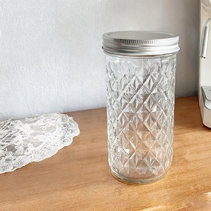 Venta al por Mayor de Frascos de Vidrio <span class=keywords><strong>Mason</strong></span> con Relieve, con Tapa y Pajita, Logotipo Personalizado, Frascos Redondos de Vidrio Borosilicato para Agua - Product Image 6