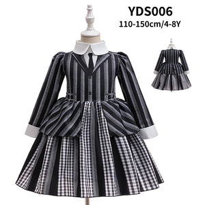 Disfraz de Cosplay para Niñas, Disfraz de Película de Televisión, Rayas Blancas y Negras, Halloween, Manga Larga, Vestido de Princesa para Fiesta, Hasta la Rodilla, para Invierno - Product Image 5