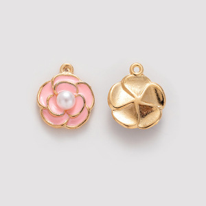 Aleación gota de aceite blanco negro Rosa flor perla Camelia encantos para la fabricación de joyas DIY - Product Image 5