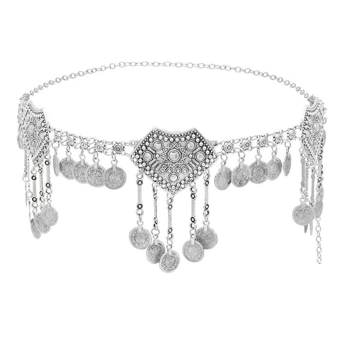Vintage Silver Coin Tassels Waist Chain - Trendy Body Jewelry display picture 1