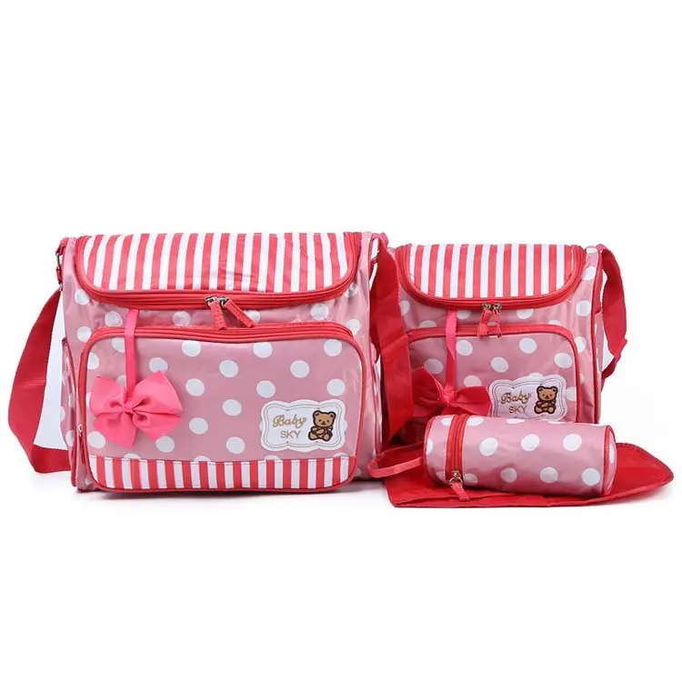 wholesale 4 pieces fashion dot printed bowknot flower baby carriage mother bags