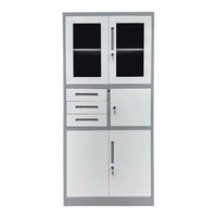 Archivador Metálico Resistente con 3 Cajones y Pedestal, Gabinete de Almacenamiento de Oficina de Acero con Cuatro Puertas Batientes