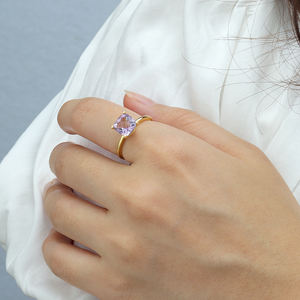 Large mince couleur unie or Joints élément bijoux bonbons oreiller forme pierre naturelle améthyste anneau pour habillage personnalisé - Product Image 4