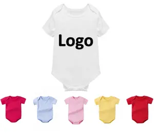 Toptan onesie bebek giysileri romper düz özel baskı kısa kollu renkli boş % 100% organik penye pamuk bebek tulumu