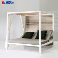 Tumbona doble moderna con marco de aluminio, tumbona negra para Patio, jardín, piscina, tumbona impermeable, resistente a los rayos UV para exteriores