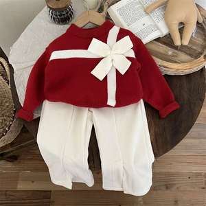 Autunno e inverno 2024 nuova ragazza 2 pz vestito rosso Top <span class=keywords><strong>pantaloni</strong></span> per bambini e tuta per ragazze maglione abiti per ragazze - Product Image 3