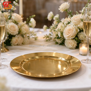 Assiette de Présentation Ronde Dorée Brillante en Métal, Vente en Gros Usine, pour Décoration de Table de Mariage - Product Image 4