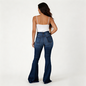 Pantalones vaqueros acampanados de cintura alta para mujer, estilo vintage, desgastados, elásticos, con rotos, de mezclilla, al por mayor - Product Image 6