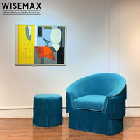 Socle rond en velours bleu avec repose-pieds, meuble de salon moderne et de luxe, 1 pièce