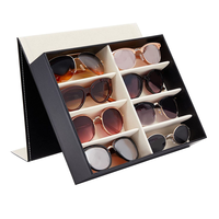 Étuis de rangement de lunettes personnalisées, caisse de stockage à 8 fentes en cuir PU, organisateur de lunettes, plateau d'exposition avec couvercle, original