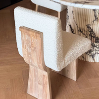 Chaise de salle à manger en bois massif style crème nordique, chaise confortable avec dossier en laine d'agneau, chaise individuelle de maquillage, style Wabi-sabi du milieu du siècle