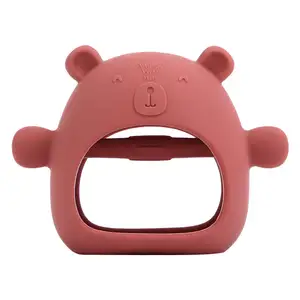 Tùy chỉnh màu sắc logo BPA cấp thực phẩm miễn phí Chewable Silicone nhẹ nhàng an toàn phong cách dễ thương Little gấu găng tay bé Teether đồ chơi