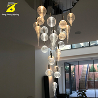 Lustre suspendu en verre texturé, forme goutte d'eau et sphère, pour villa moderne, escalier, plafond haut, salon