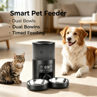 Distributeur automatique intelligent de nourriture pour animaux de compagnie, en plastique et acier inoxydable, 6L, double bol, affichage LCD programmable, pour chat et chien