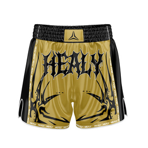 กางเกงมวยผสมผสาน Healy สำหรับผู้ชาย สีทองดำ พิมพ์ลายแบบ Sublimation แห้งเร็ว ทรงปกติ สำหรับผู้ใหญ่ ชุดสำหรับชกมวย - Product Image 1