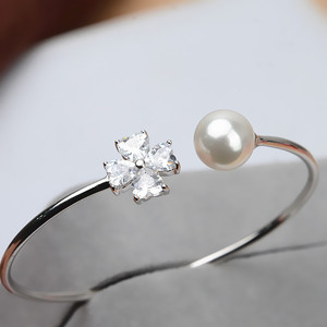 Pulsera de Plata S925 para Mujer, Diseño Simple y Sólido, Trébol de la Suerte, Perla Personalizada, Accesorios DIY, Brazaletes Semi Modernos - Product Image 4