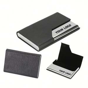 Porte-cartes de visite personnalisé en cuir et aluminium, étui à cartes avec fermeture à clip pour hommes et femmes, pour le rangement des cartes de crédit - Product Image 1