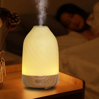 Diffuseur d'huiles essentielles ultrasonique portable en bois grainé 120 ml, humidificateur silencieux USB avec lumière LED 7 couleurs pour chambre à coucher