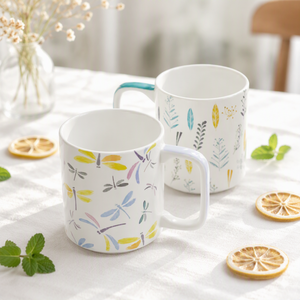 LEXI Ensemble de tasses en céramique et porcelaine personnalisables de 350 ml avec motif de feuille de libellule, design moderne, fabriqué en Guangdong, compatible lave-vaisselle et micro-ondes - Product Image 3