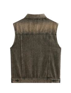 Chaleco vaquero estampado de moda para hombre, estilo otoñal, lavado, rasgado, ajustado, sin mangas, transpirable, con botones, estilo cowboy, hip hop, ropa de calle, prenda exterior - Product Image 2