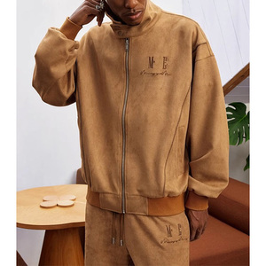 Veste en daim pour homme de haute qualité, col rabattu, ample, épaisse, imprimée, avec des patchs brodés de lettres, manches longues - Product Image 3