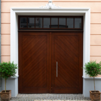 HISENG Porte moderne en bois et verre personnalisable en usine Porte d'entrée battante étanche avec design en arc Portes en bois