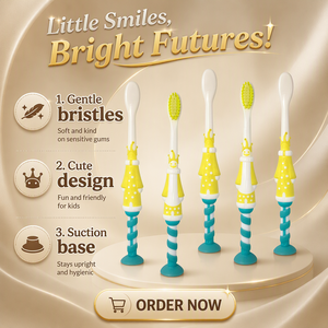 Set di 4 Spazzolini da Denti in Silicone per Bambini, Design con Personaggi dei Cartoni Animati, Base con Ventosa, Setole Morbide - Product Image 3
