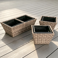Jardinière rectangulaire en rotin PE avec double panier et pot intérieur amovible pour jardin et balcon