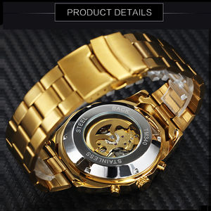 FORSINING 8042 <span class=keywords><strong>Orologio</strong></span> Meccanico da Uomo <span class=keywords><strong>Oro</strong></span> Dropship 2024 Cinturino in Acciaio Resistente all'Acqua Skeleton <span class=keywords><strong>Automatico</strong></span> da Polso Business - Product Image 4