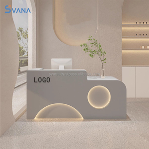 Văn phòng hiện đại Thẩm mỹ viện bằng gỗ trắng hình chữ L bàn tiếp tân với tủ - Product Image 4