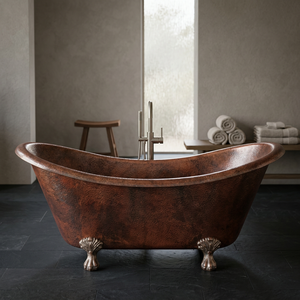 Bañera Ovalada Vintage de Lujo con Patas de Cobre, Bañera Independiente Rústica Marrón Clásica para Adultos - Product Image 1