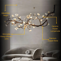 Lustre LED moderne en céramique et cuivre, design branche d'arbre et pétale, réglable et personnalisable, pour éclairage de plafond de maison, hôtel, villa